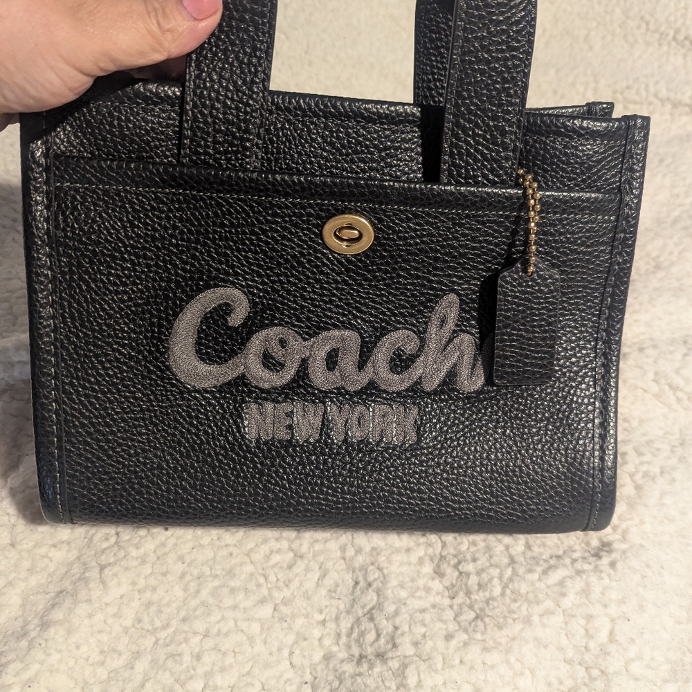 Coach Black Leather Cargo 26 Tote with Gold Accent